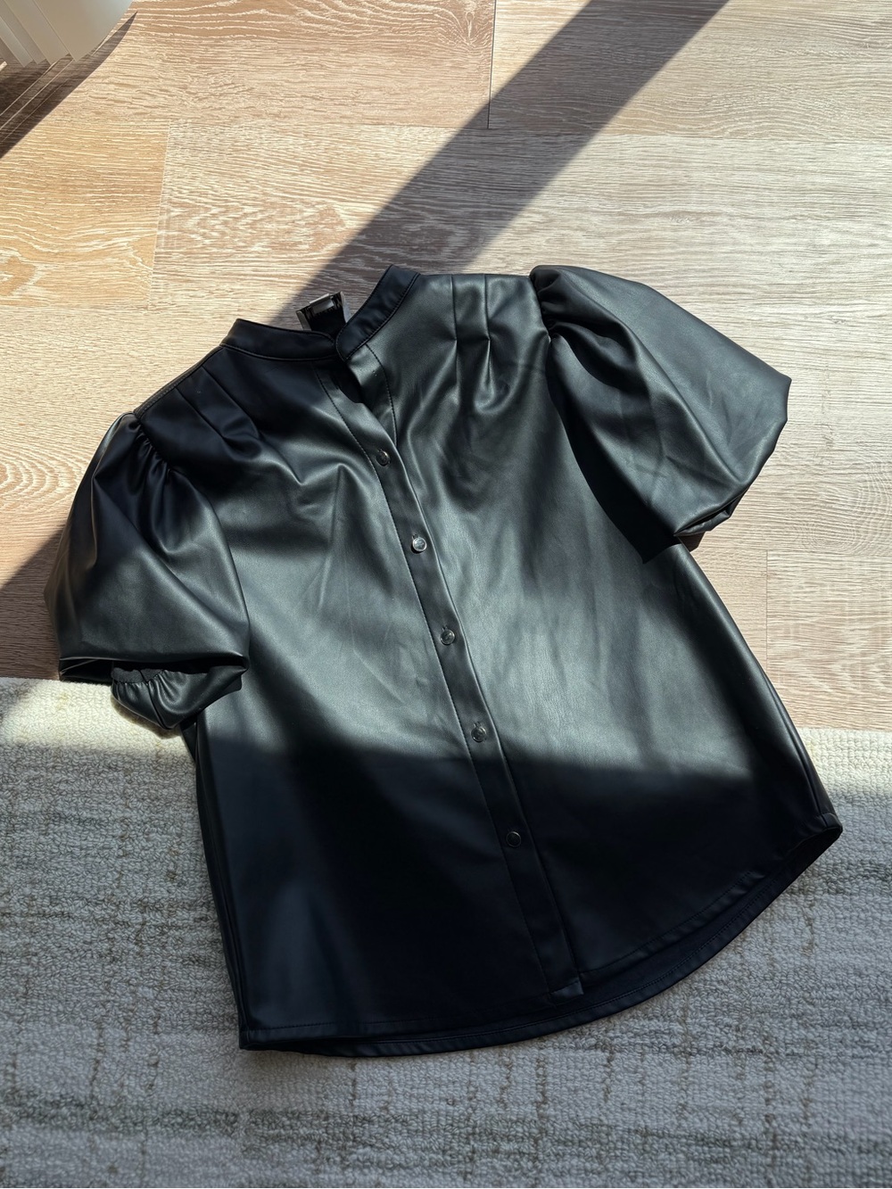 Faux leather balloon sleeve button up